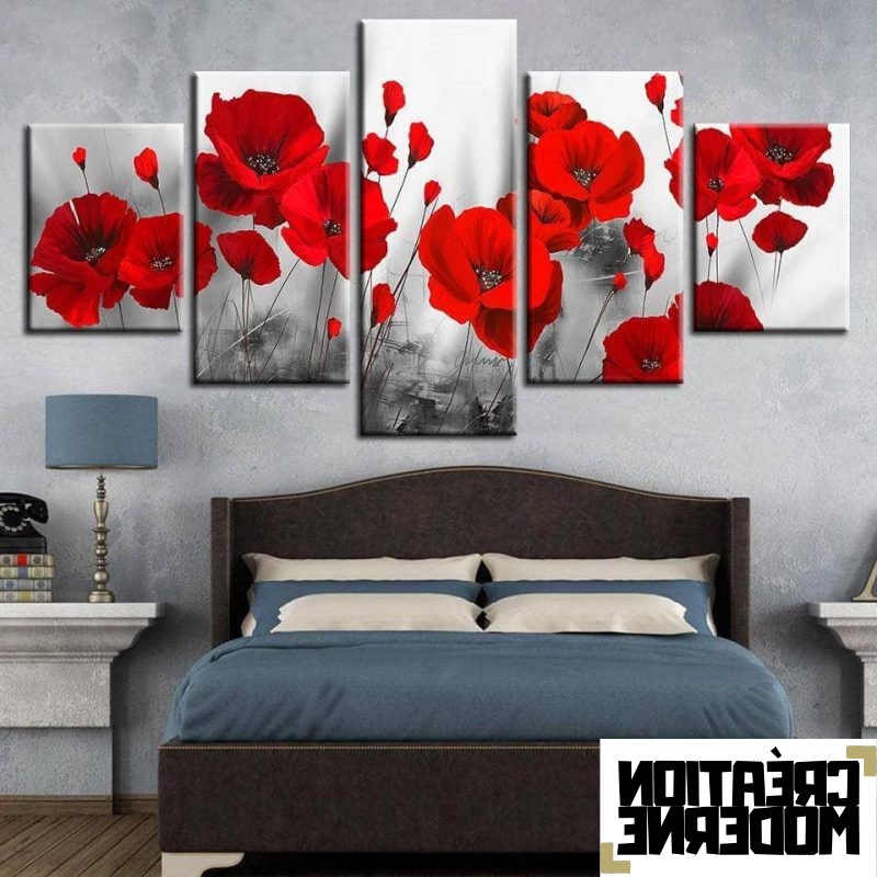 tableau-coquelicots-5-panneaux-la-deco-a-prix-grossiste-montableaudeco-37030350061801 Tableau Fleur Les Coquelicots 5 panneaux - Montableaudeco